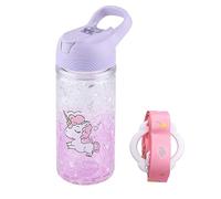XinHuiGY Unicorn Water Bottles for Girls, Creative Double Wall Freezer Ice Cup Water Bottle with Straw and Safety Lock, Purple Outdoor Indoor Water Bottle,400ML for school, boys, unicorn lover
