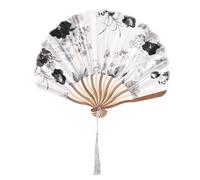Xiniy Chinese Gray Peony Blossom Fabric Bamboo Folding Dancing Hand Fan White