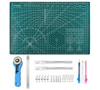 Xinjiayi A3 Cutting Mat Set 45mm Rotary Cutter Self Healing Cutting Mat Includes a Craft Knife Marking Chalk and a Steel Ruler Table Cutting Board for Fabric Quilting Arts Scrapbooking Green