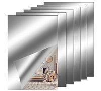 Xinjieda 10 Pieces Self Adhesive Acrylic Mirror Sheets, Flexible Adhesive Non Glass Mirror Wall Sticky Mirror Tiles Mirror Stickers for Home Wall Decor, 4 x 6 Inches (Silber 6, 4x6)