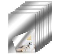 Xinjieda 10 Pieces Self Adhesive Acrylic Mirror Sheets, Stick On Mirrors for Walls, Flexible Non Glass Wall Sticky Tiles 4 x 6 Inches (Silber 10)