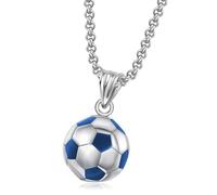 Xinjieda Football Necklace - Stainless Steel Soccer Pendant Chain for Boys & Girls (Blue)