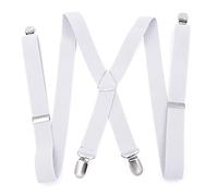 Xinjieda Men's X Shape Heavy Duty Suspenders with Strong Clips - Adjustable Trouser Braces in Black and White