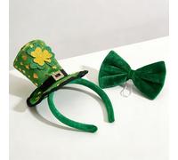 XinJiHongQiong 2 Pcs St Patricks Day Headband, Leprechaun Hat Headband Bow Tie, St Patricks Day Accessories, Saint Patrick's Day's Green Flower Shamrock for Party Costume Headwear Accessories Gifts