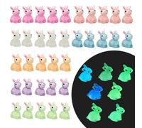 XinJiHongQiong 35 Pcs Easter Mini Luminous Resin Bunny, Easter Bunny, 7 Colors Miniature Luminous Rabbit Figurines, Glow the Dark Miniature Rabbit Ornaments, Easter Egg Fillers Party Favors