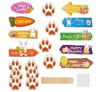 XinJiHongQiong 9 Pack Easter Egg Hunt Signs, Easter Egg Hunt Signs with Sticks and 20 Pcs Bunny Footprints for Garden Decoration, Garden Bunny Egg Game Sign Directions