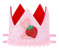 Xinjoduz 1 PCS 1st Birthday Crown Pink Strawberry Party Hats Sparkling Strawberrys One Headwear Sweet Pink Sequin First Hat for Baby Shower Party Decoration Photo Props