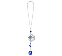 Xinjoduz 1 PCS Evil Eye Car Charm, 16.5 Inch Car Rear View Mirror Accessories Hanging Evil Eye Ornament with Moon and Sun Evil Eye Beads Pendant for Window Car Door Frame Balcony (Blue)
