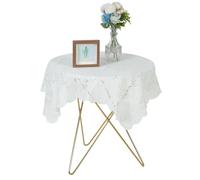 Xinjoduz 1 PCS Small Square Table Cloth 35.43" White Lace Tablecloth Vintage Crochet Tablecloths Lace Overlay Tablecloths Fancy Bedside Table Cloth for Round Coffee Tables (Beige)