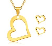 Xinjoduz 1 Set Heart Necklace and Earring Set Gold Cute Love Heart Chain Necklace Stainless Steel Dainty Open Hearts Dangle Gold Chain Neck lace and Earring Jewelry for Women Christmas Valentine Gift