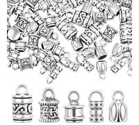 Xinjoduz 100 PCS Cord End Caps for Jewelry Making, Antique Silver Alloy Crimp Beads End Caps Terminator Ended Tube Tips with Lobster Clasps Jump Rings for DIY Crafts Bracelets & Necklaces (5 Styles)
