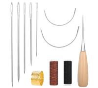 Xinjoduz 11 PCS Leather Repair Sewing Kit, Leather Working Tools with Leather Needles, Sewing Awl, 12 m Black and Coffee Upholstery Thread, Sewing Tools for Hand Stitching DIY Leather Craft