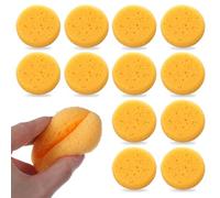 Xinjoduz 12 PCS Pottery Sponges Round Clay Sponges for Pottery 2.76 Inch Soft Yellow Elastic Cleaning Sponge Durable Elasticity Ceramic Clay Sponge for Painting Leather Care Household Use