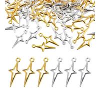 Xinjoduz 120 PCS Gold & Silver Star Charms for Jewelry Making, Star Pendant Charm Mini Jewelry Making Pendants Hollow Four Pointed Stars Charms for Bracelets Necklace Earrings DIY Craft Supplies