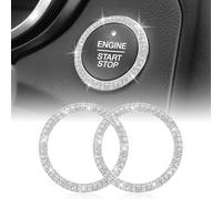 Xinjoduz 2 PCS Bling Crystal Double Rhinestone Car Engine Start Stop Decoration Sticker, Sparkling Push Start Button Cover Key Ignition & Knob Bling Ring Car Decorations Interior Accessories for Women