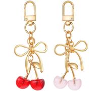 Xinjoduz 2 PCS Cherry Bag Charms, Heart Shape Cherry Keychain Accessories Cute Elegant Coach Purse Charms for Handbags Gift for Women Girls Birthday Christmas Mother's Day Valentine's Day (Pink, Red)