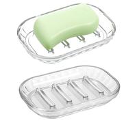 Xinjoduz 2 PCS Clear Soap Bar Holder for Shower, Acrylic Soap Dishes Savers with Drainage for Bathroom Bathtub Kitchen Sink, Anti-Slip Soaps Dish Tray with Raised Grid to Prevent Melting