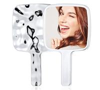 Xinjoduz 2 PCS Mirror Handheld Small Hand Mirror Water Ripples Hands Mirrors with Handle Silver Handheld Makeup Handhelds Garden Single-Sided Normal for Women Men (6.69 × 3.94 Inches)
