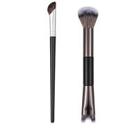 Xinjoduz 2 PCS Nose Contour Brushes Set, 2-in-1 U-Shaped Fluffy Angled Tilt Brush for Precise Nose Sculpting and Defining, Mini Noses Contour Brush for Makeup Artists (Black and Gray)
