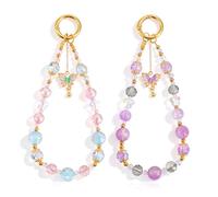 Xinjoduz 2 PCS Pink Phone Charm Beaded Phone Wrist Strap, Crystal Cellphone Keychain Wristlet, Cute Butterfly Camera Charm Strap Wrist for Purse Bag Charms Key Chain Decor (8.26 Inch, 2 Colors)