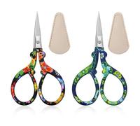 Xinjoduz 2 PCS Small Craft Scissors, 3.62" Sharp Embroidery and Crafting Scissors with Leather Cover, Stainless Steel Stork Shaped Crochet Sewing Scissor for Needlework and DIY Crafts, Black Flower