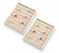 Xinjoduz 2 PCS Velvet Stackable Ring Storage Tray Beige Mini Earring Display Trays Holder, Small Jewelry Case Drawer Insert Organizer for Rings Earrings Jewelry(6 Slots)