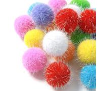 Xinjoduz 20 PCS 3.3cm Sparkle Cat Pom Pom Balls Premium Interactive Lightweight Multicolor Cats Fuzzy Ball Fur Soft Balls Cat Toys Pet Supplies for Exercise and Entertainment
