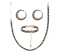 Xinjoduz 3 PCS Leopard Print Jewelry Set Leopard Earrings Necklace Bracelet Dangle Cheetah Jewelry Animal Print Earrings for Women for Bridal Wedding Prom Costume Beach Summer Party Accessories