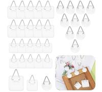 Xinjoduz 30 PCS Self Adhesive Plastic Picture Frame Hanging Hooks, Invisible Plate Hangers Without Nails Vertical Picture Hanger Plate Holders for Bathroom Kitchen Walls Decoration (Square&Circular)