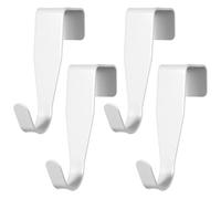 Xinjoduz 4 PCS Over Door Hook Carbon Steel Hanger Hook Over The Door Drawer Hooks J-Shape No Drill Metal Heavy Duty Easy to Install Hooks for Hanging Stocking Clothes Kitchen Bathroom (White)