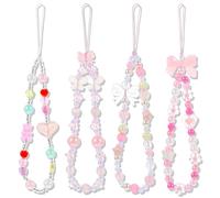 Xinjoduz 4 Pcs Pink Phone Charm Beaded Phone Strap Aesthetic Y2K Cellphone Wrist Strap Cute Bear Bow Butterfly Flower Heart PhoneCharm for Hangbags Keychain Camera Pendants Decor, Women & Girls