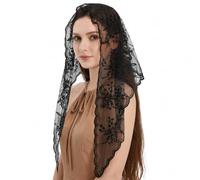 Xinjoduz Lace Mantilla Veil Triangle Catholic Head Scarf for Women (Black)