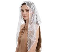 Xinjoduz Lace Mantilla Veil Triangle Catholic Head Scarf for Women (White)