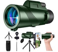XINKSD 80x100 Monocular Telescope for Smartphones - High Powered HD Monocular with Tripod & Adapter, Low Light Vision for Adults - for Wildlife, Bird Watching, Hunting, Hiking-Green