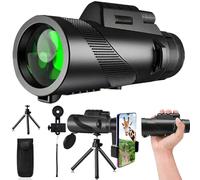 XINKSD 80x100 Monocular Telescope for Smartphones - High Powered HD Monocular with Tripod & Adapter, Low Light Vision for Adults - for Wildlife, Bird Watching, Hunting, Hiking-Black
