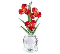 Xinkulas Crystal Orchid Flower Figurine Home Decor Suncatcher Ornament (Red)