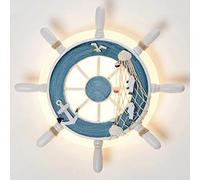 XINLEE Nautical Ship Rudder Ceiling Light Wall Light Pirate Sailor Ship Use Adjustment Warship Steering Wheel Gear LED Light Fishing Net Hemp Rope Decoration Children's Restaurant,Blue