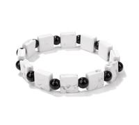XINLIANYI 1pcs 10mm Square Lapis Lazuli Beads Bracelet Natural Stone Black Obsidian Round Spacer Beads Bracelets For Women Men Bangle,White Howlite