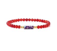 XINLIANYI 1pcs 4MM Mini Quartz Beaded Bracelet Women Natural Stone Chalcedony Aventurine Beads Bracelet Elastic Men,red,17CM