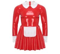 XINLIANYI Mens Latex Maid Servant Uniform Roleplay Dress with Apron Cosplay Costume