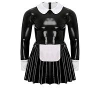 XINLIANYI Mens Latex Maid Servant Uniform Roleplay Dress with Apron Cosplay Costume
