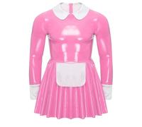 XINLIANYI Mens Latex Maid Servant Uniform Roleplay Dress with Apron Cosplay Costume