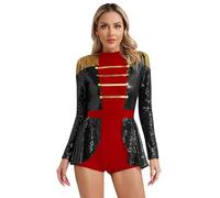 XINLIANYI Women Showman Circus Costume Sequins Tassel Dress Jumpsuit Dress Up Lion Tamer Cosplay Outfit