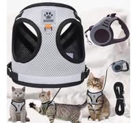 Xinlon 3-Piece Adjustable Cat Harness Set, Adjustable Cat Vest, Soft Pet Harness, Cat with Reflective Strips for Cats, Kittens, Puppies, 5 m / 16.4 Feet Cat Lead, (M)