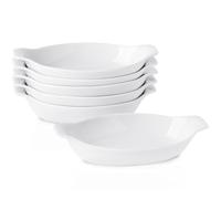 XINLTC Oval Au Gratin Baking Dishes, 11.8oz Porcelain Mini Casserole Dish, Small Individual Gratin Dishes, Single Serving Baking Dishes, Banana Split Bowls - 6pc Set - 9 x 4.6 inch