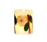 Xinmade Home Decor Real Flower Embedded Flameless Candle, H 5”, Real Plant Embedded Pillar Candle, Flickering Scented LED Candle, Real Wax, Moving Wick (Apple, Leaf, Cinnamon)