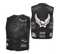 XINMALL Motorcycle Genuine Leather Biker Vest for Men Club Style Classic Black With Patches, Black, Large