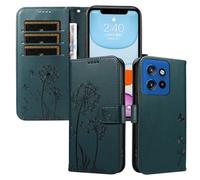 XINNI Case for Motorola Edge 50 Neo, Dandelion Butterfly Embossed PU Leather Wallet Cover, DarkGreen