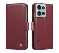 XINNI Case for Motorola Moto G75 5G, PU/TPU Simple Flip Leather Shockproof Magnetic Book Style Wallet, WineRed