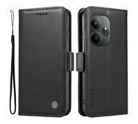 XINNI Case for Realme GT 6 5G/Realme GT 6T, PU/TPU Simple Flip Leather Shockproof Magnetic Book Style Wallet, Black